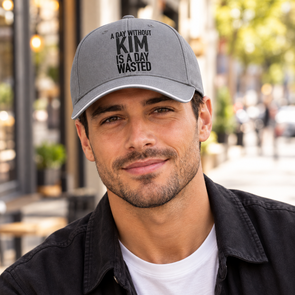 A DAY WITHOUT KIM IS A DAY WASTED cap model-gray generated final