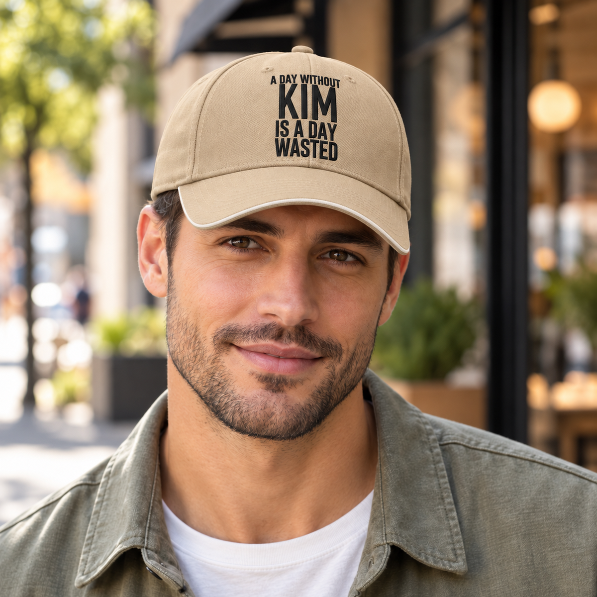 A DAY WITHOUT KIM IS A DAY WASTED cap model-khaki generated final