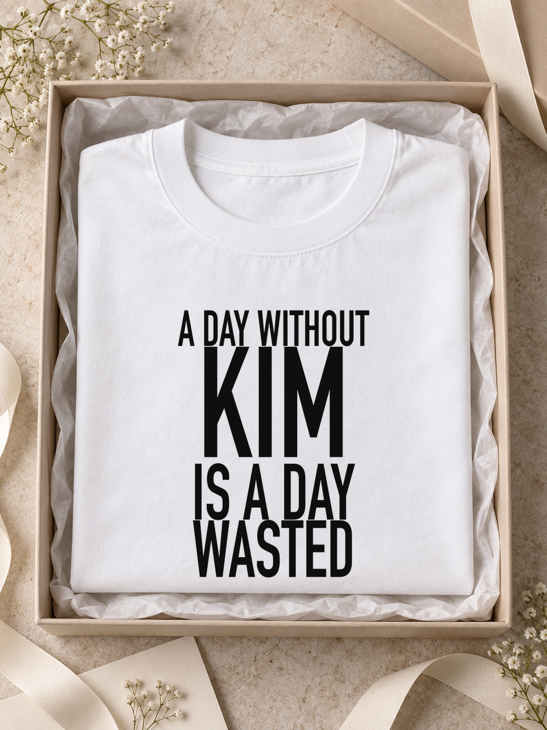 A DAY WITHOUT KIM IS A DAY WASTED men-tshirt gift mockup