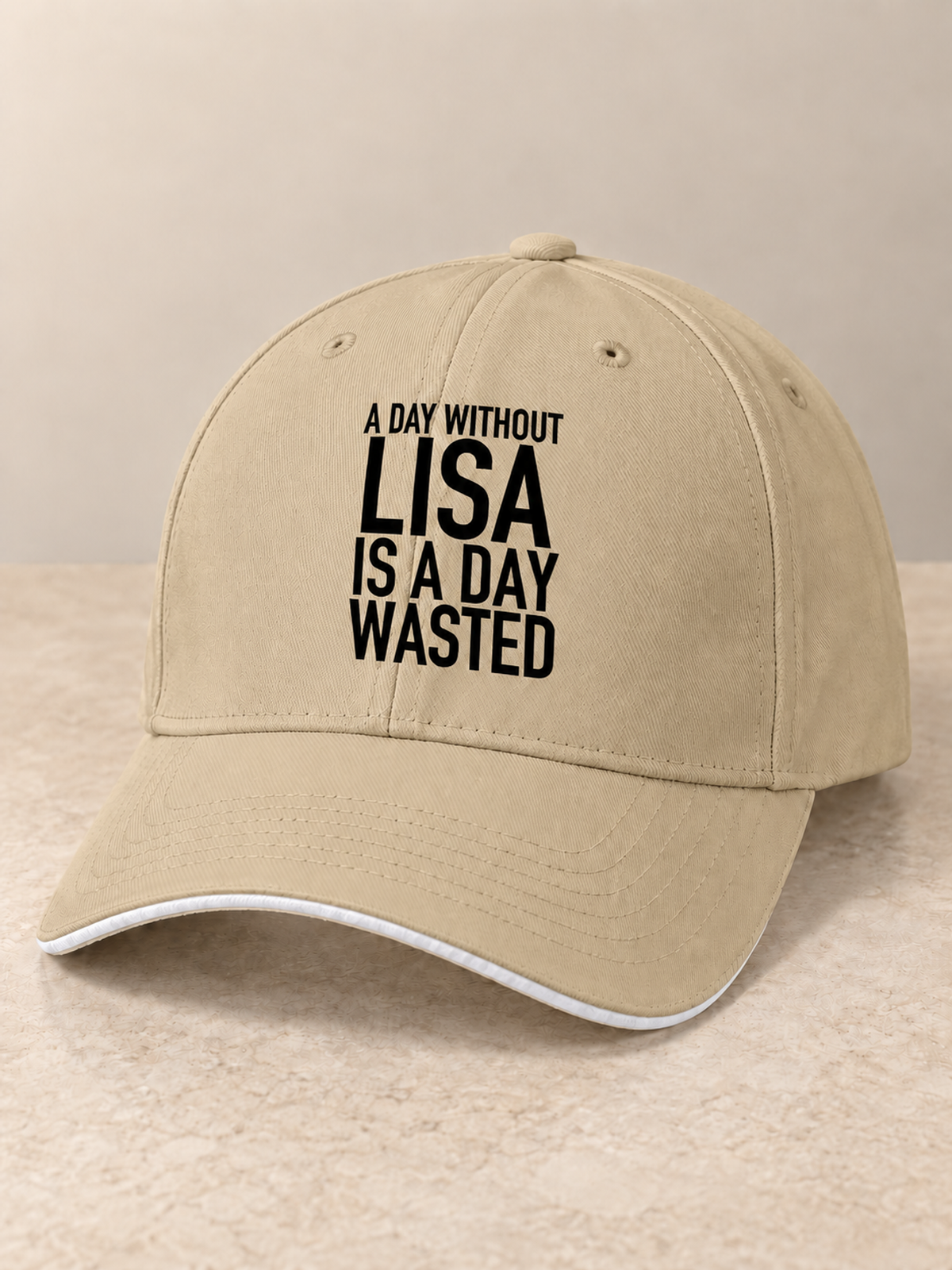 A DAY WITHOUT LISA IS A DAY WASTED cap khaki mockup