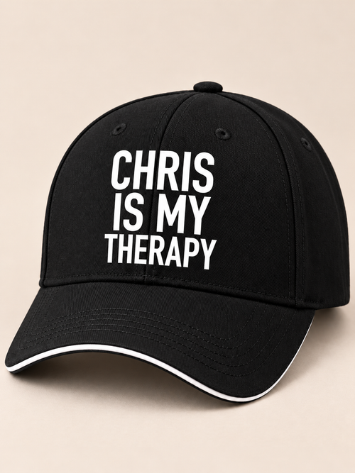 CHRIS IS MY THERAPY cap black mockup