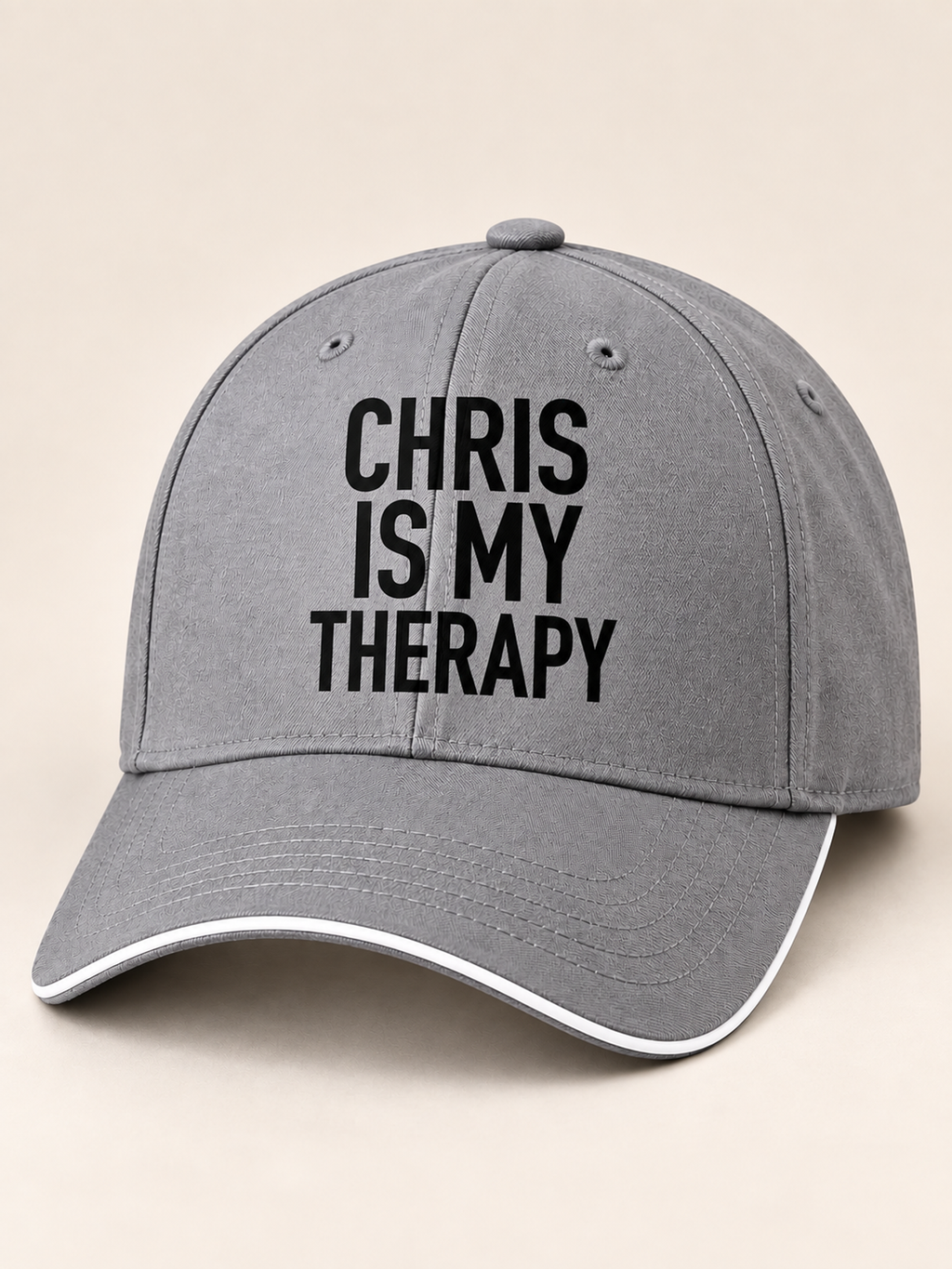 CHRIS IS MY THERAPY cap gray mockup