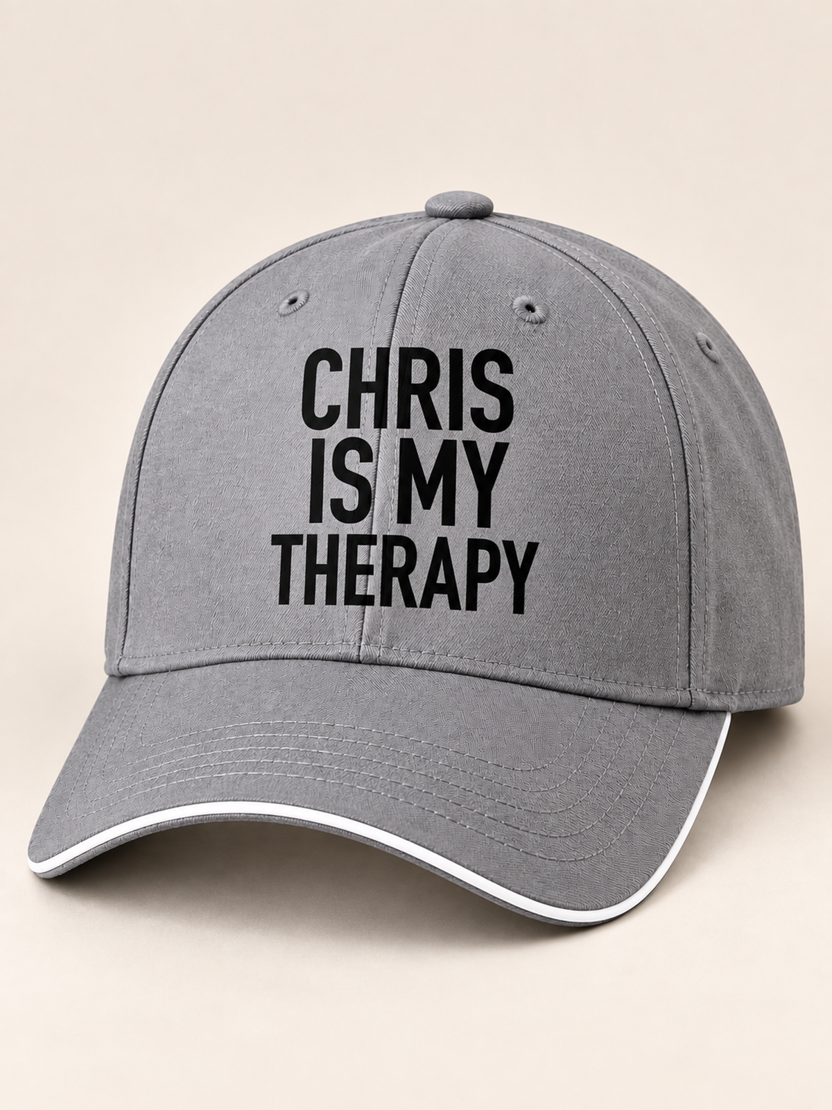 CHRIS IS MY THERAPY cap gray mockup