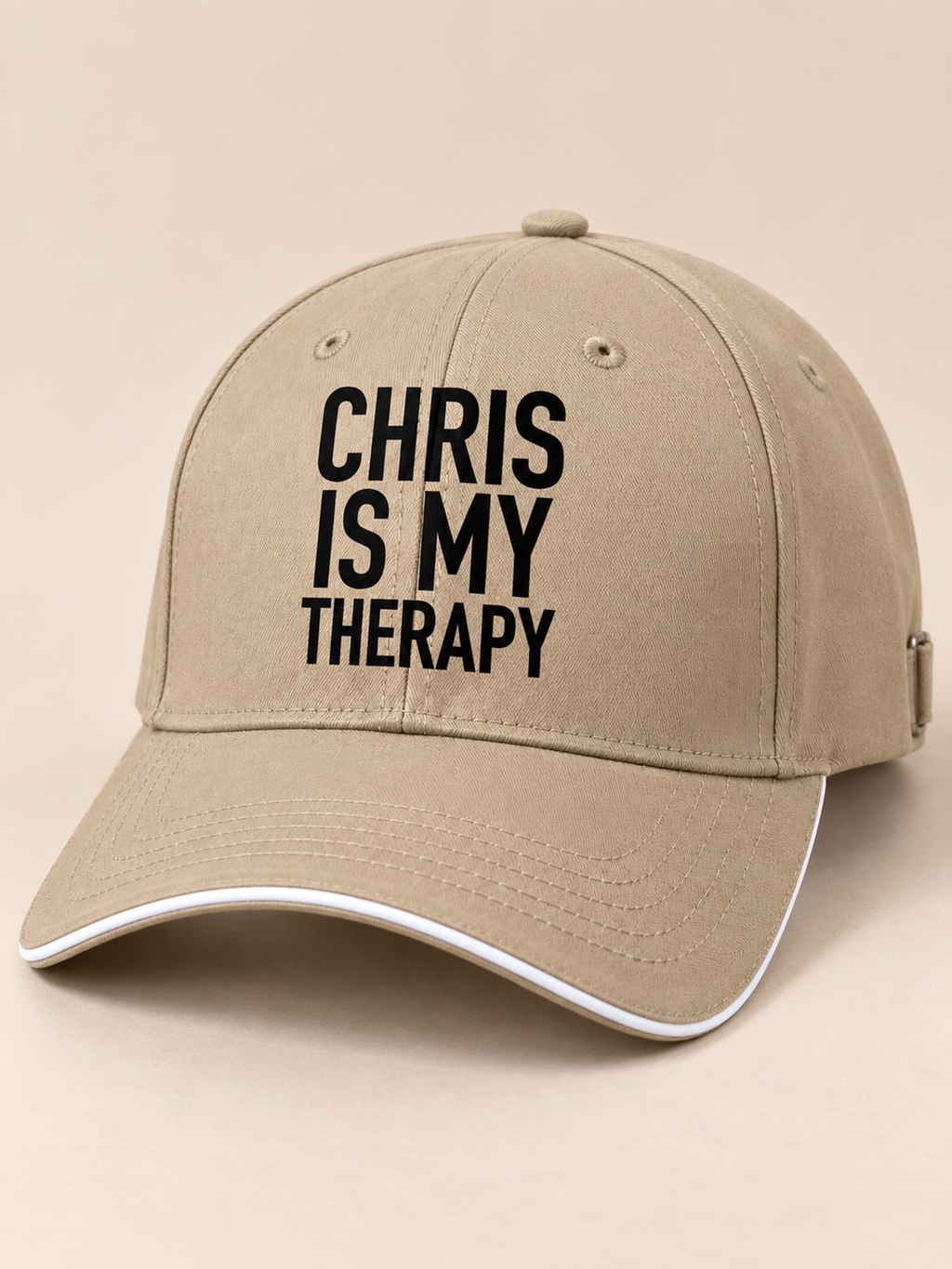 CHRIS IS MY THERAPY cap khaki mockup
