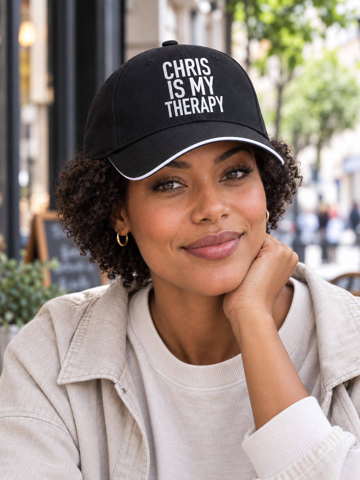 CHRIS IS MY THERAPY cap model-black mockup