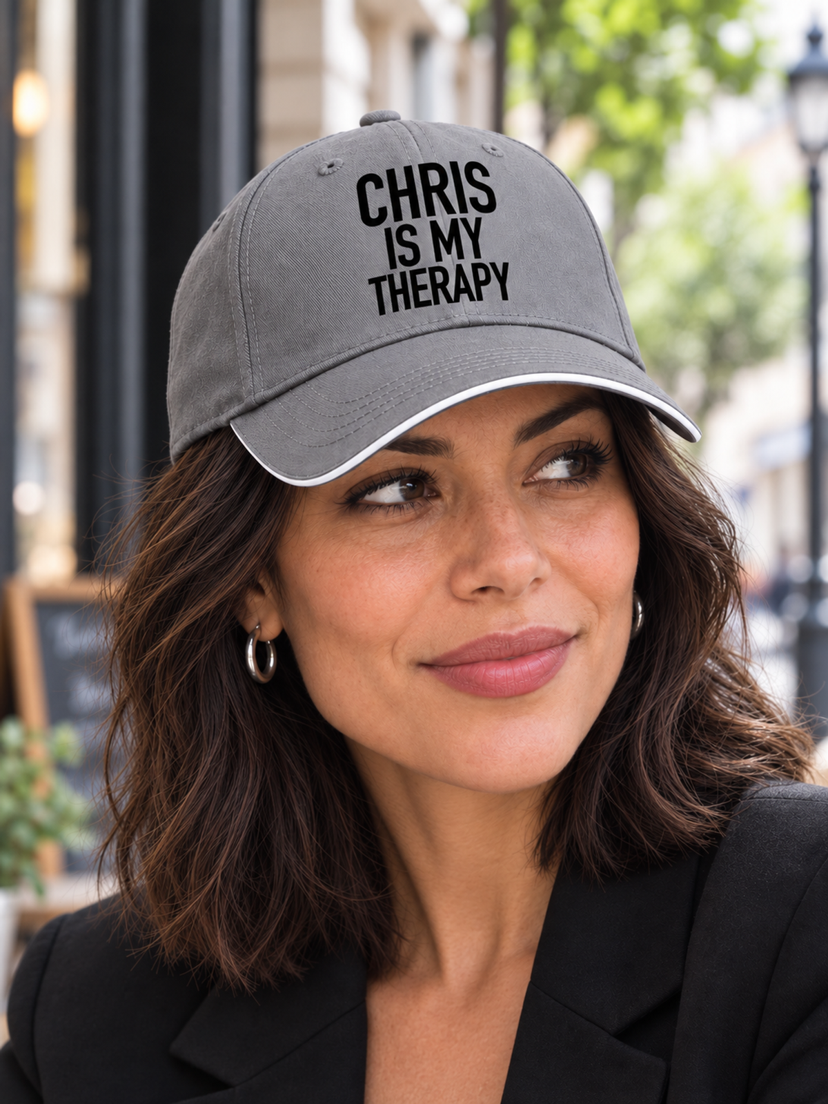 CHRIS IS MY THERAPY cap model-gray mockup
