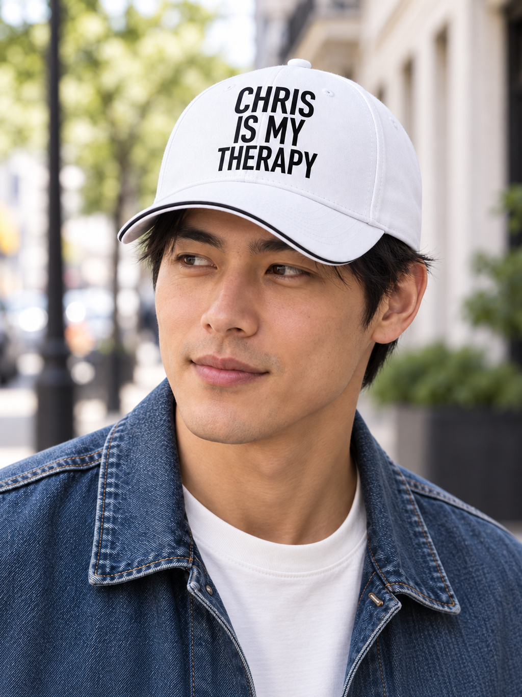 CHRIS IS MY THERAPY cap model-white mockup