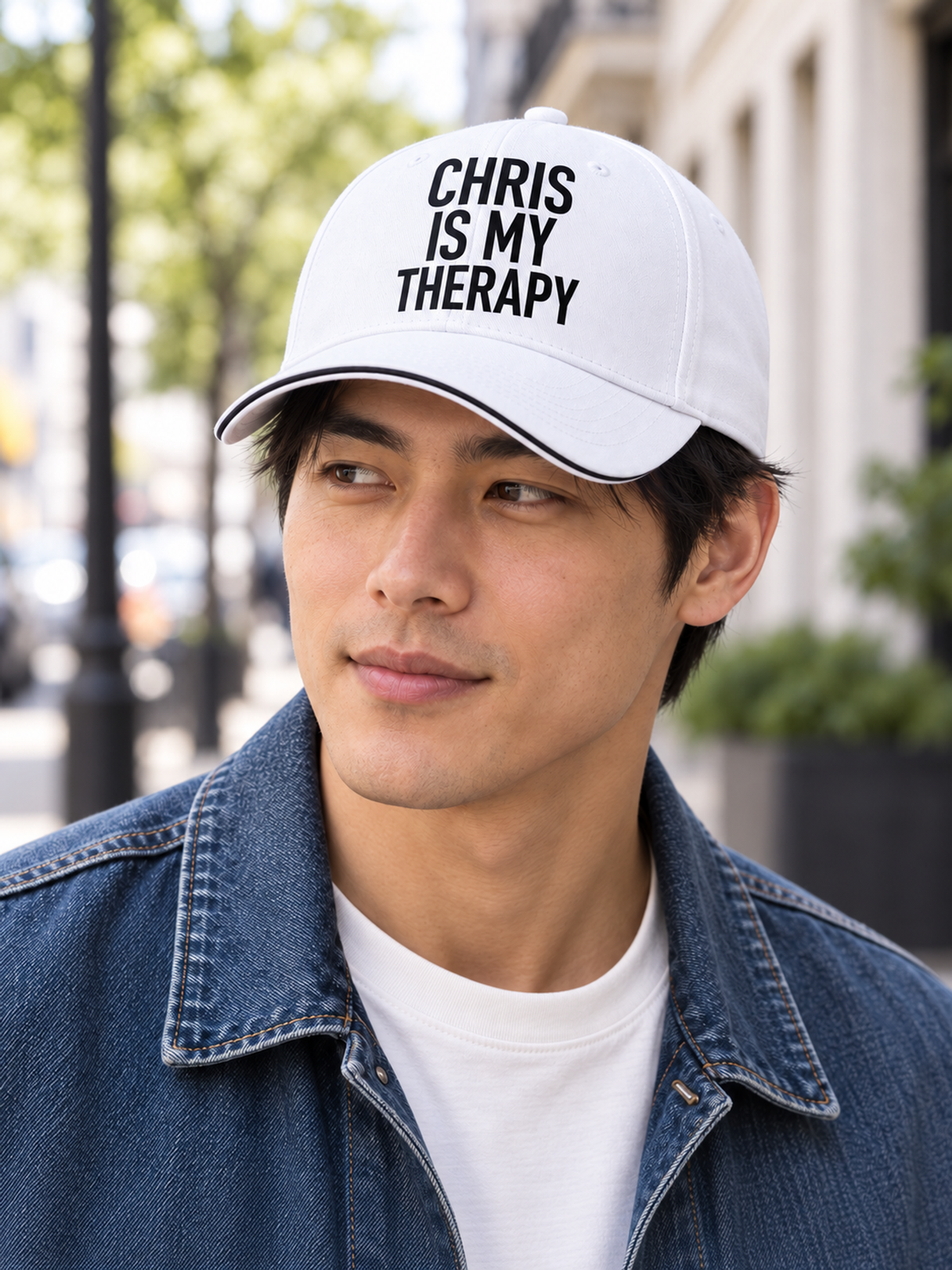 CHRIS IS MY THERAPY cap model-white mockup
