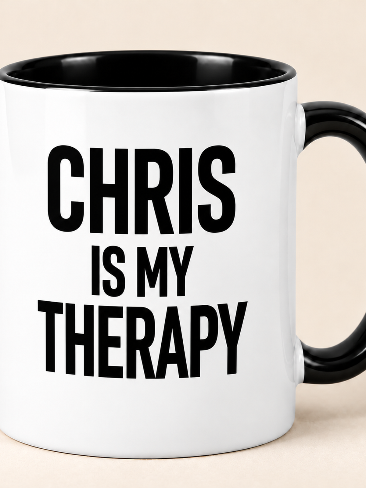 CHRIS IS MY THERAPY mug black-white mockup