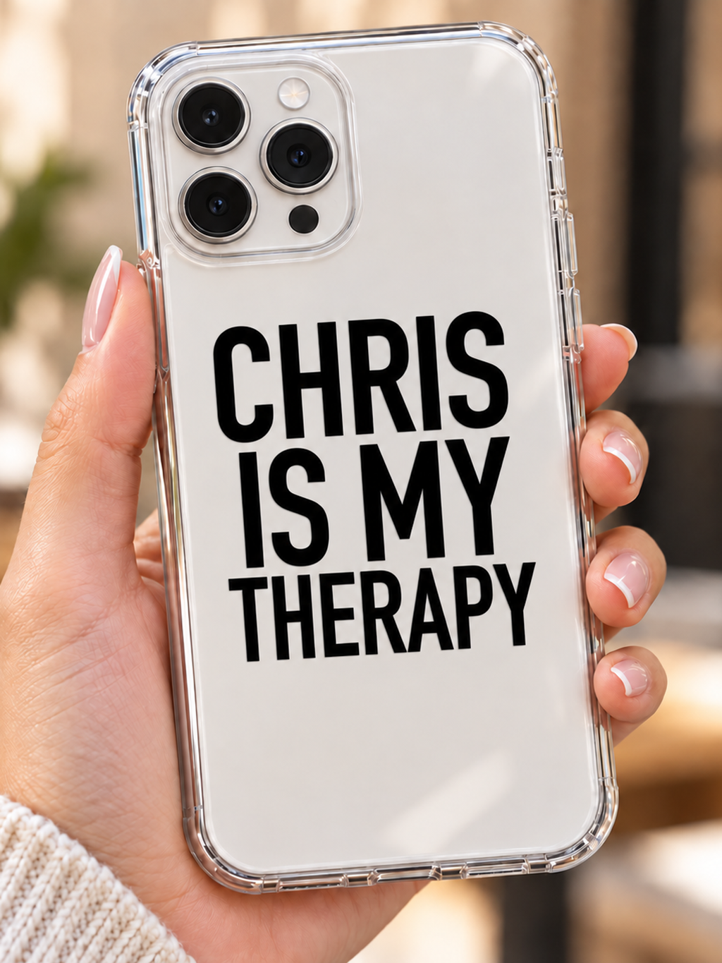 CHRIS IS MY THERAPY phone-case handheld mockup