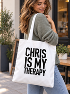 CHRIS IS MY THERAPY tote model mockup