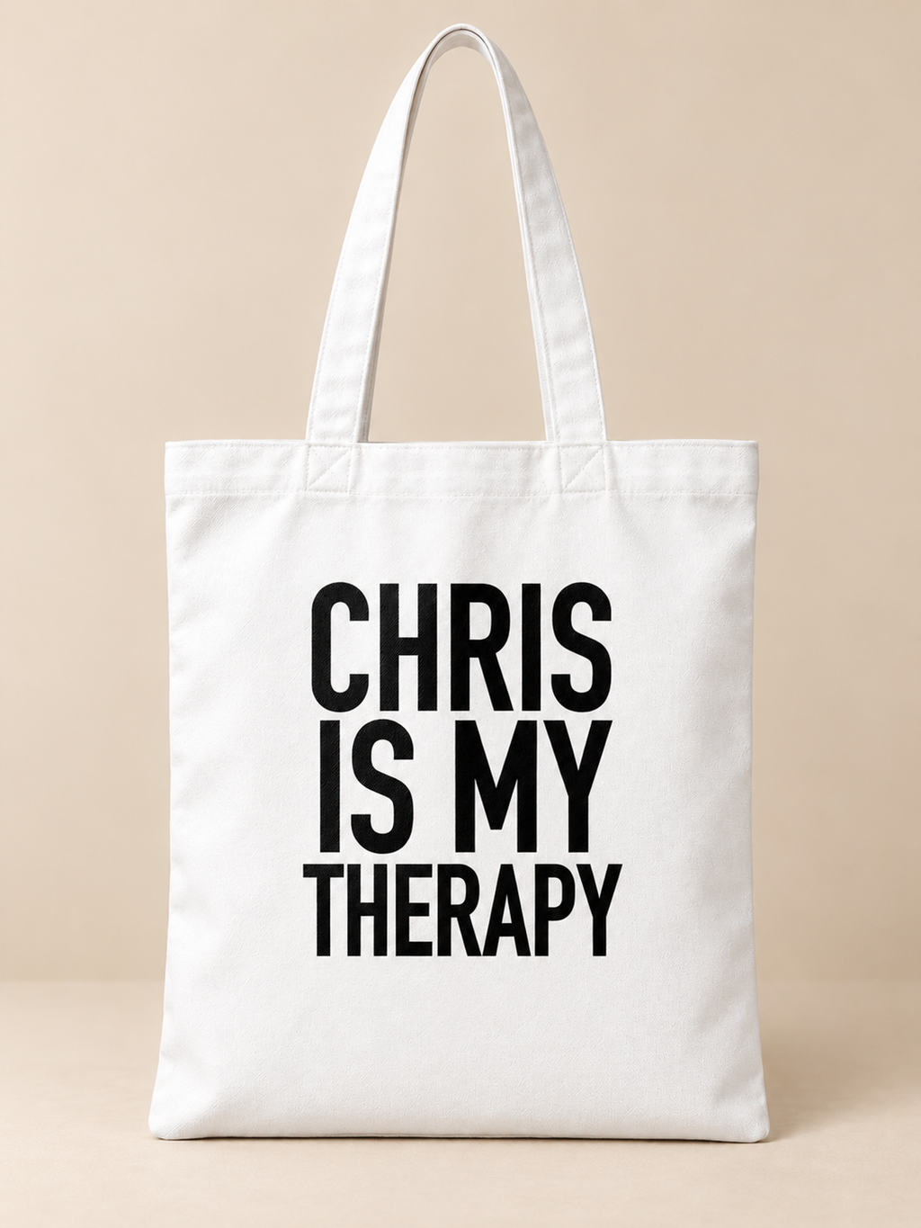 CHRIS IS MY THERAPY tote white mockup