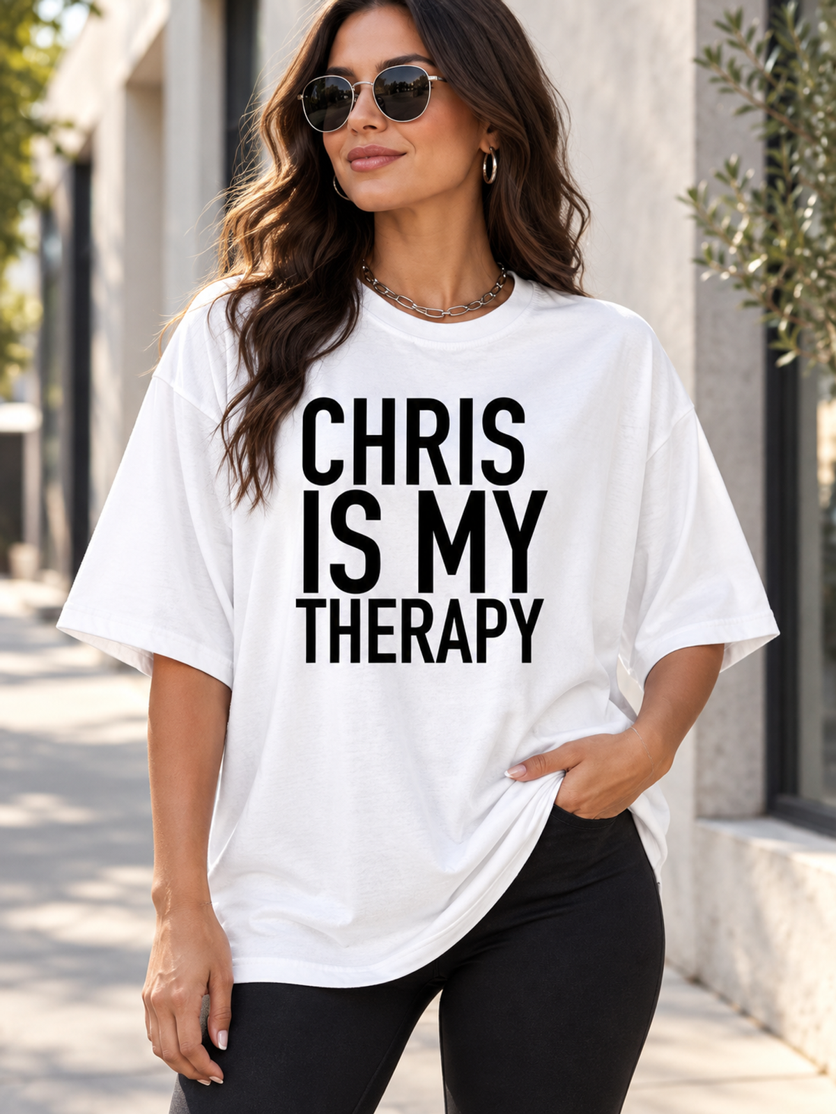 CHRIS IS MY THERAPY women-tshirt lifestyle mockup