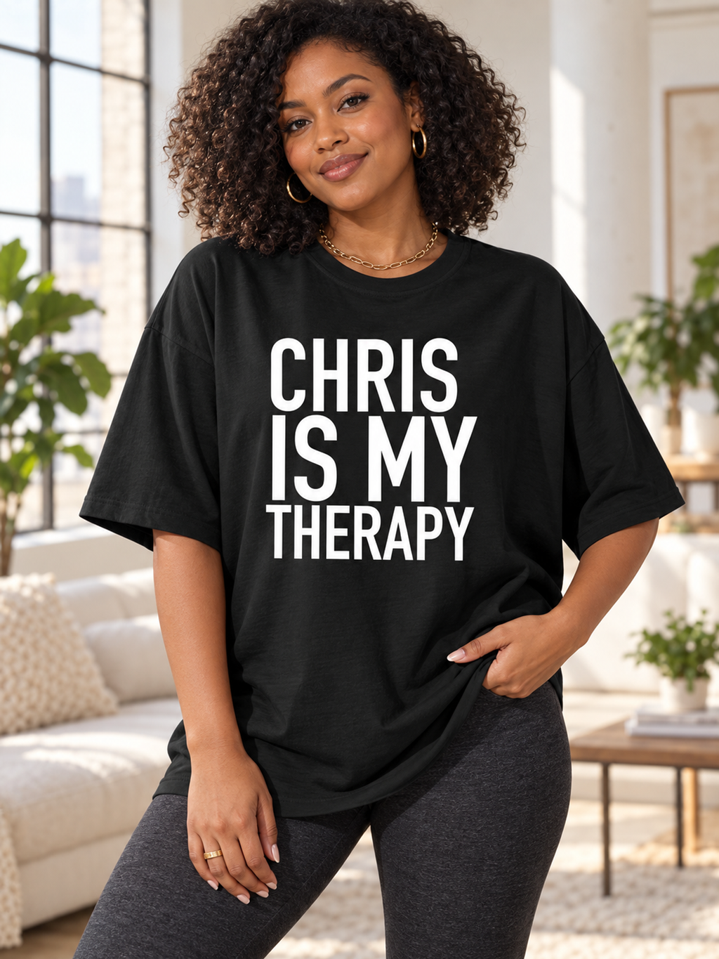 CHRIS IS MY THERAPY women-tshirt lifestyle-black mockup