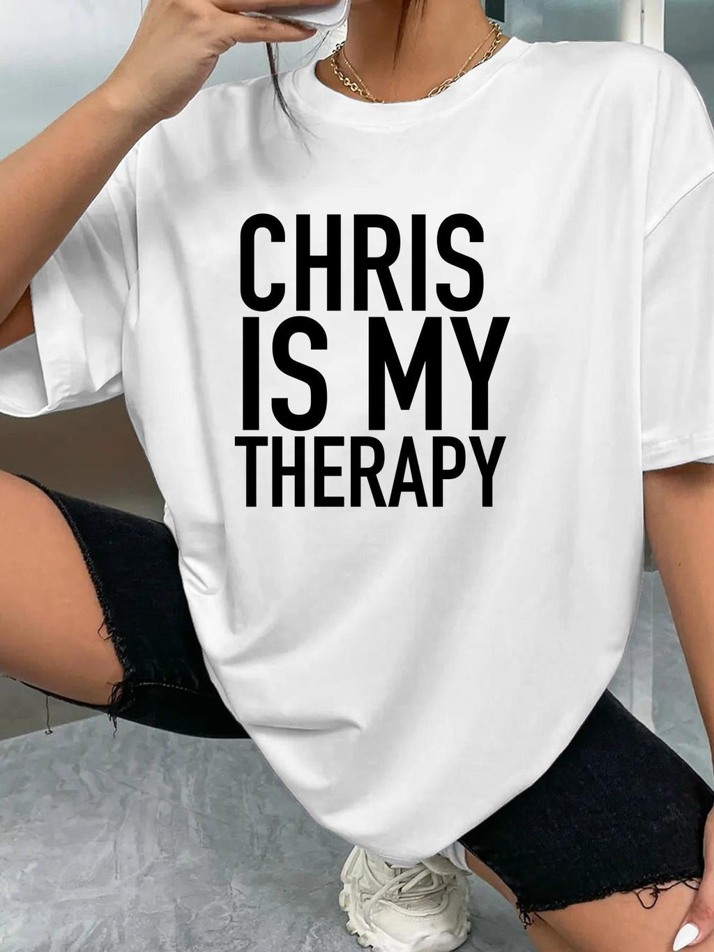 CHRIS IS MY THERAPY women-tshirt white mockup
