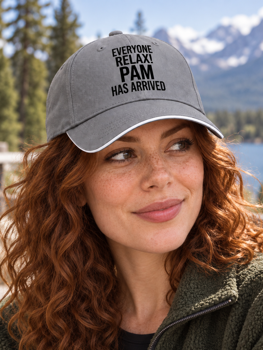 EVERYONE RELAX! PAM HAS ARRIVED cap model-gray mockup