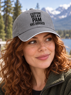 EVERYONE RELAX! PAM HAS ARRIVED cap model-gray mockup