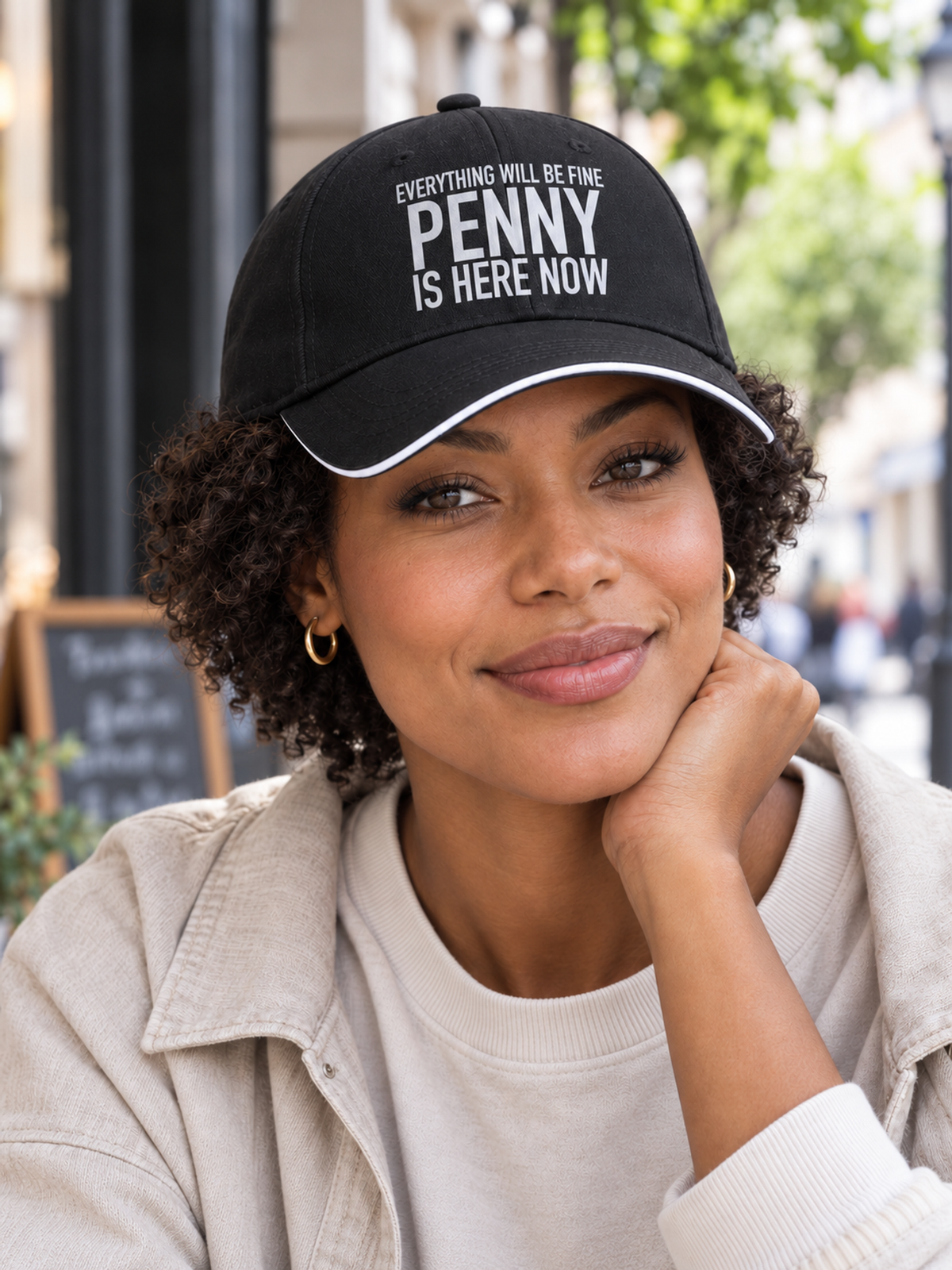 EVERYTHING WILL BE FINE PENNY IS HERE NOW cap model-black mockup