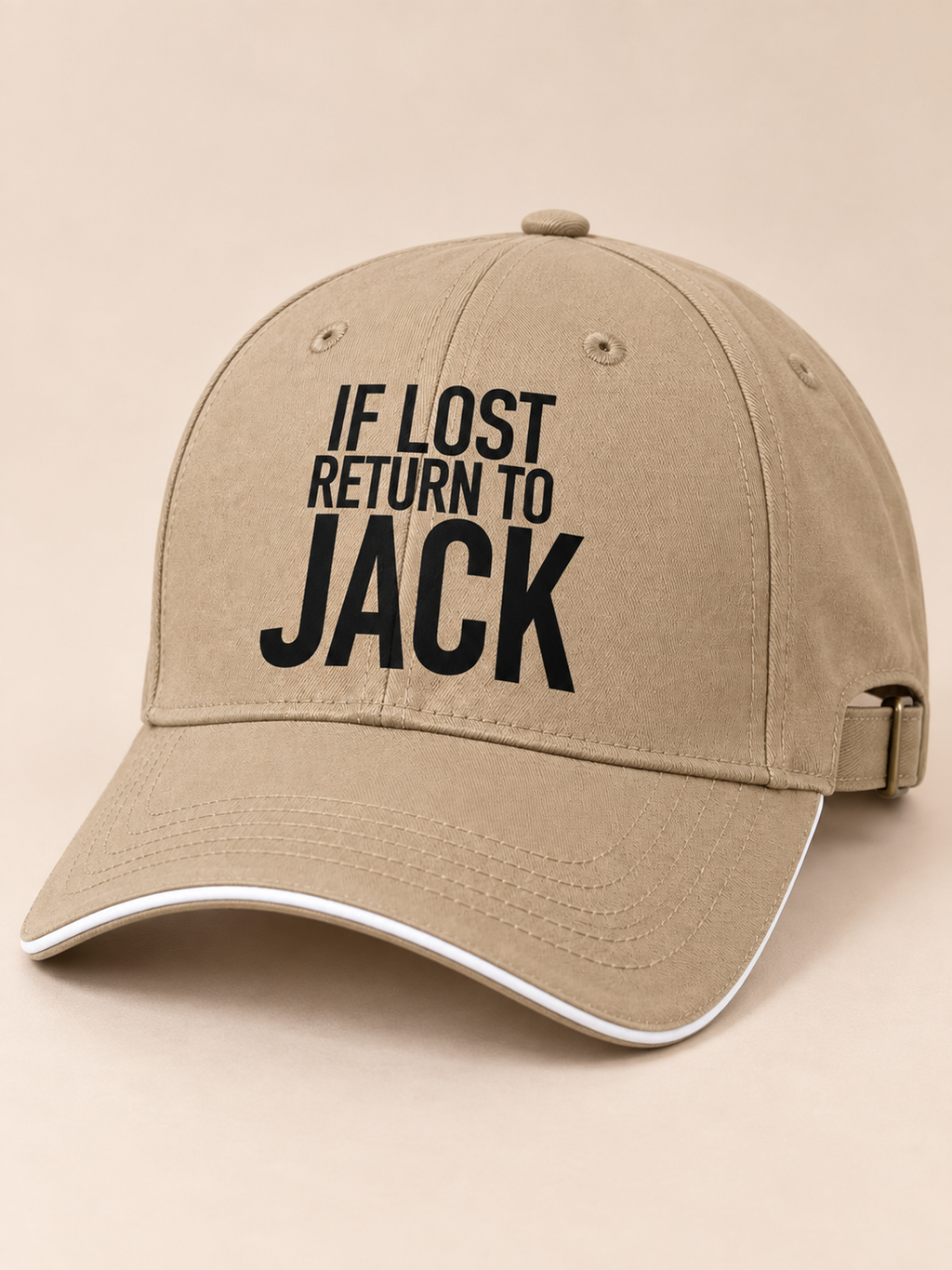 IF LOST RETURN TO JACK cap khaki mockup