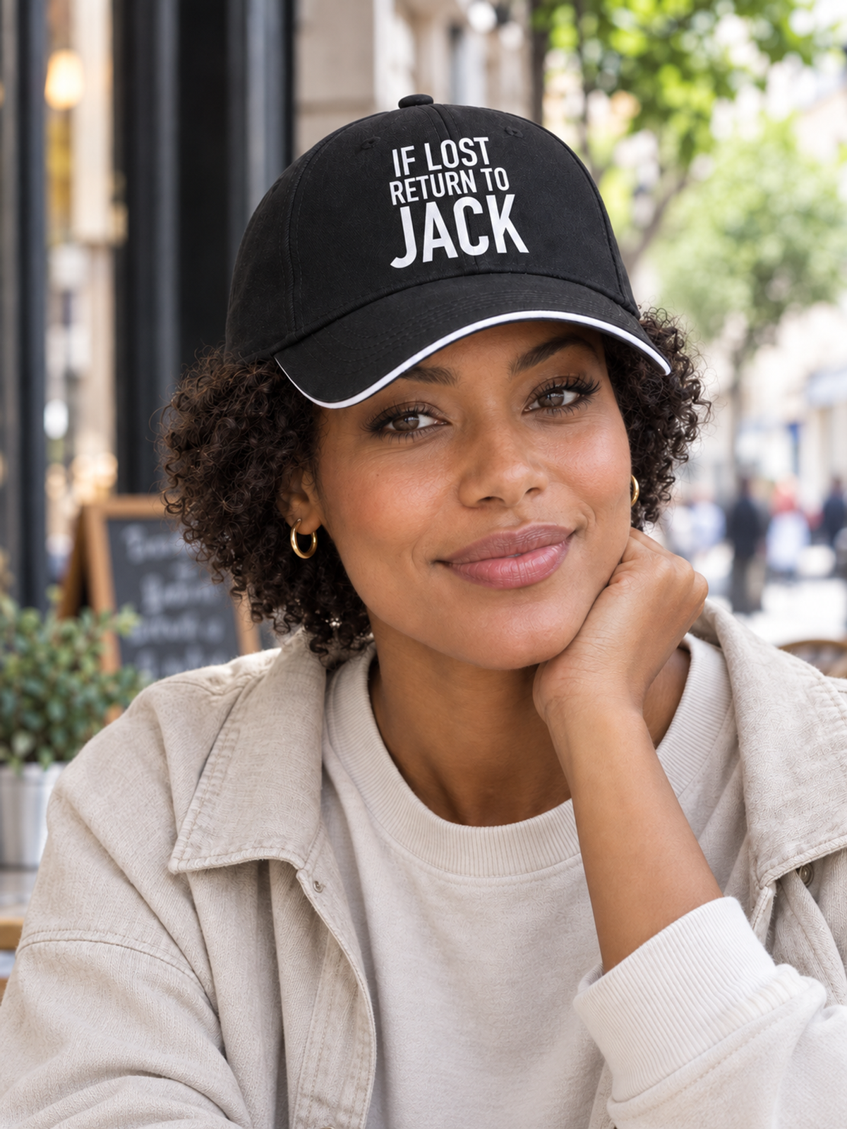 IF LOST RETURN TO JACK cap model-black mockup