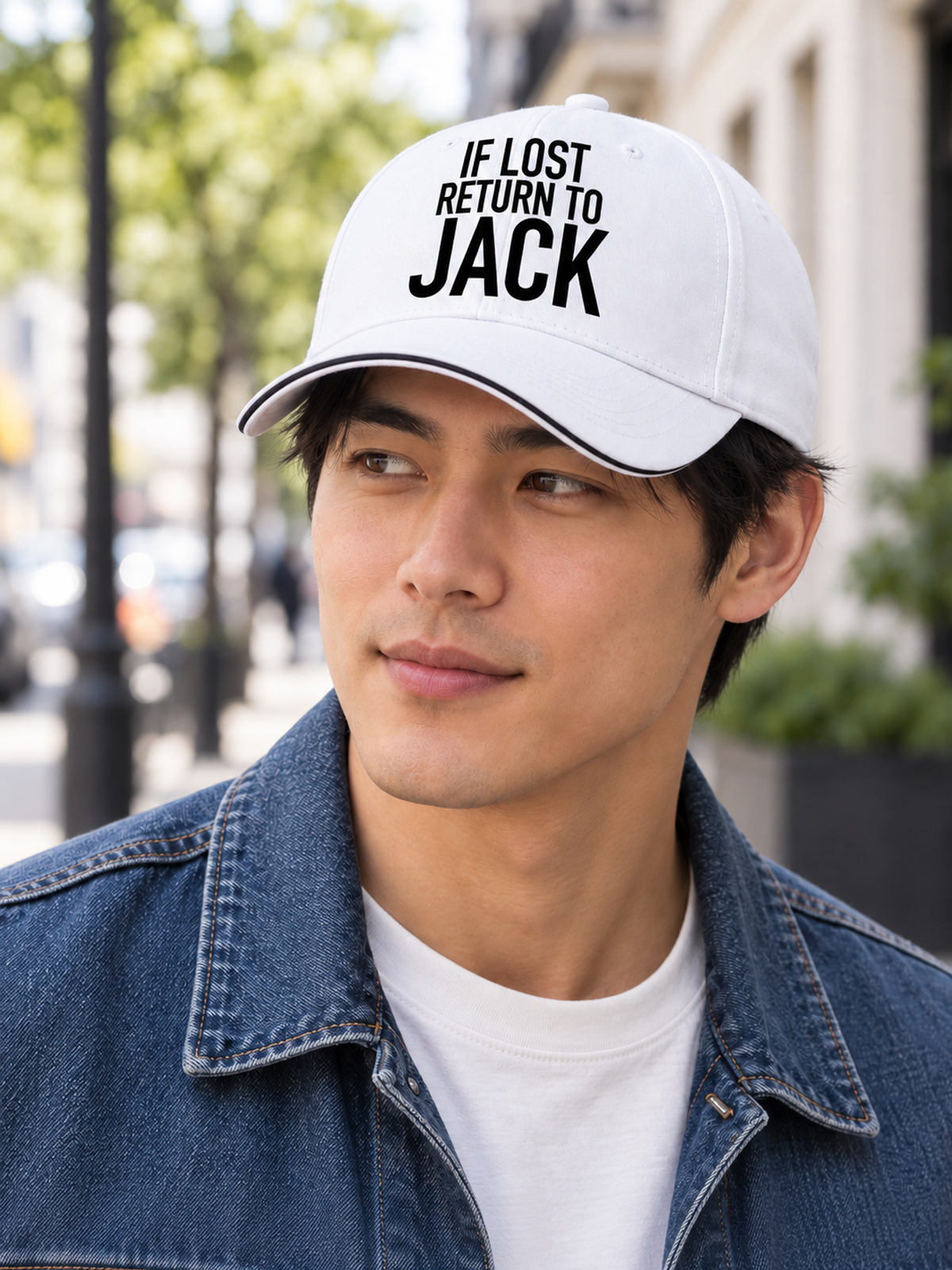 IF LOST RETURN TO JACK cap model-white mockup