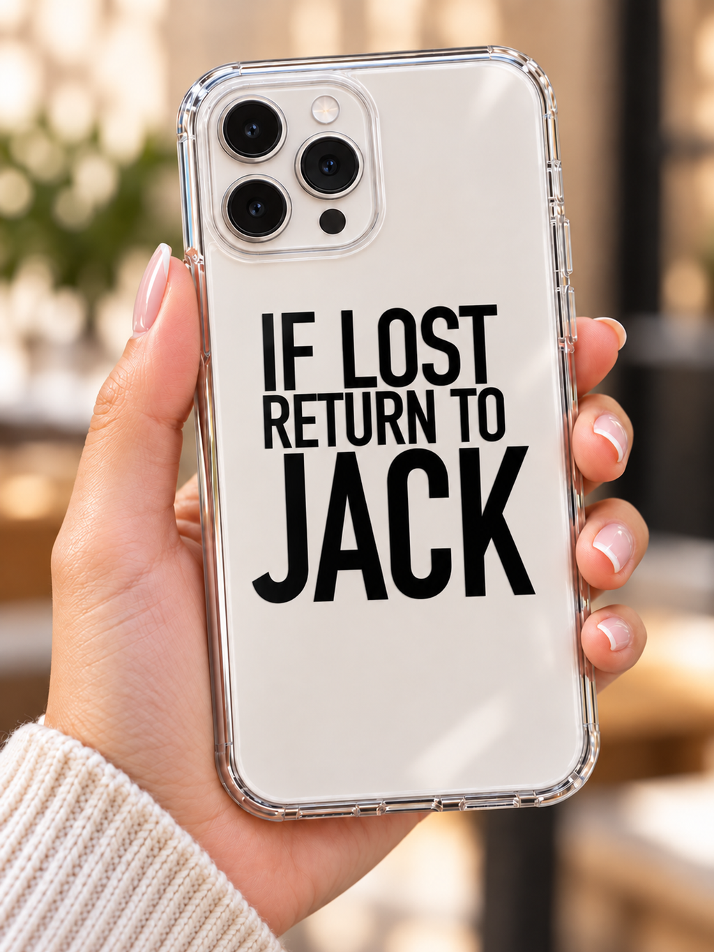 IF LOST RETURN TO JACK phone-case handheld mockup