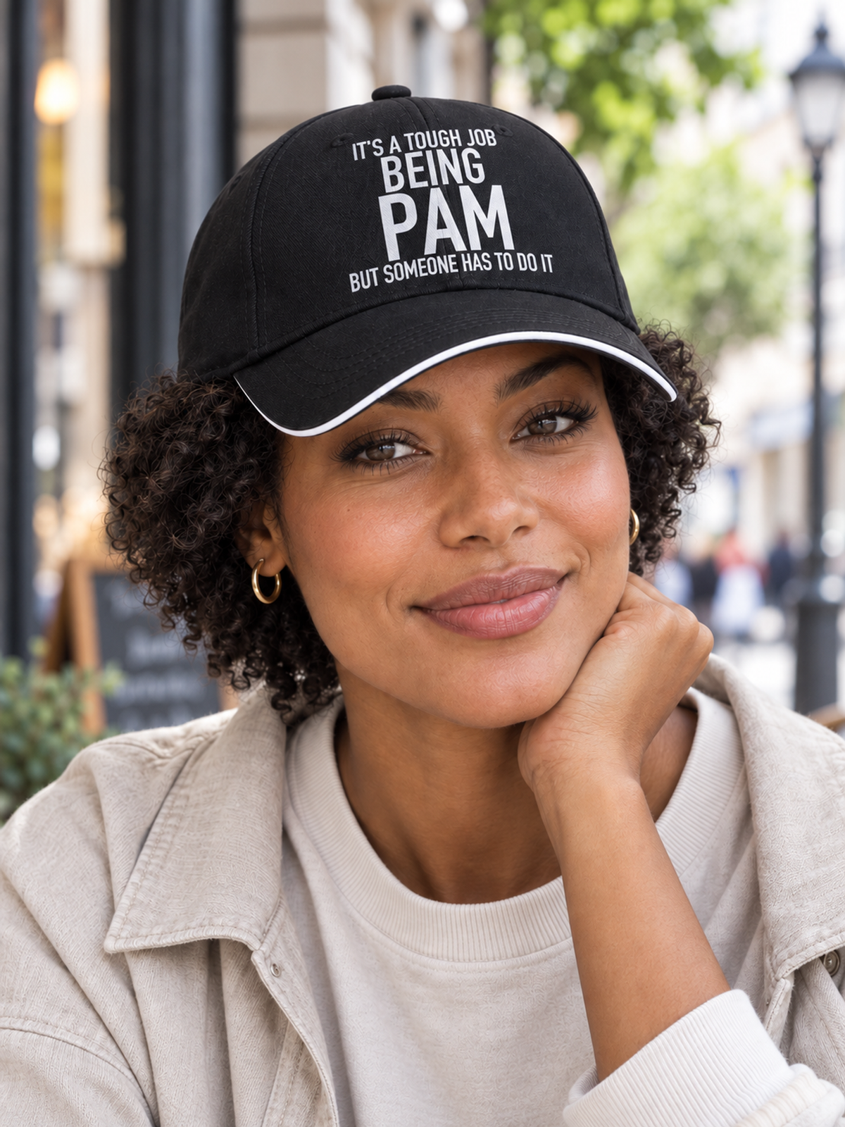 IT'S A TOUGH JOB BEING PAM BUT SOMEONE HAS TO DO IT cap model-black mockup