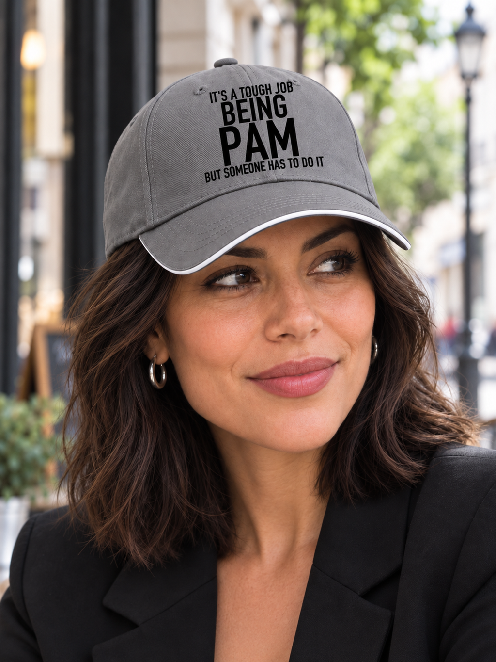 IT'S A TOUGH JOB BEING PAM BUT SOMEONE HAS TO DO IT cap model-gray mockup