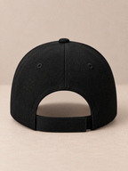 Back view of 6-panel baseball cap with adjustable hook-and-loop closure