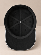 Inside view of 6-panel baseball cap showing lining, seams, and sweatband