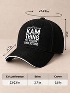 Baseball cap size guide showing circumference 22-23 in, brim 2.7 in, and crown 3.5 in