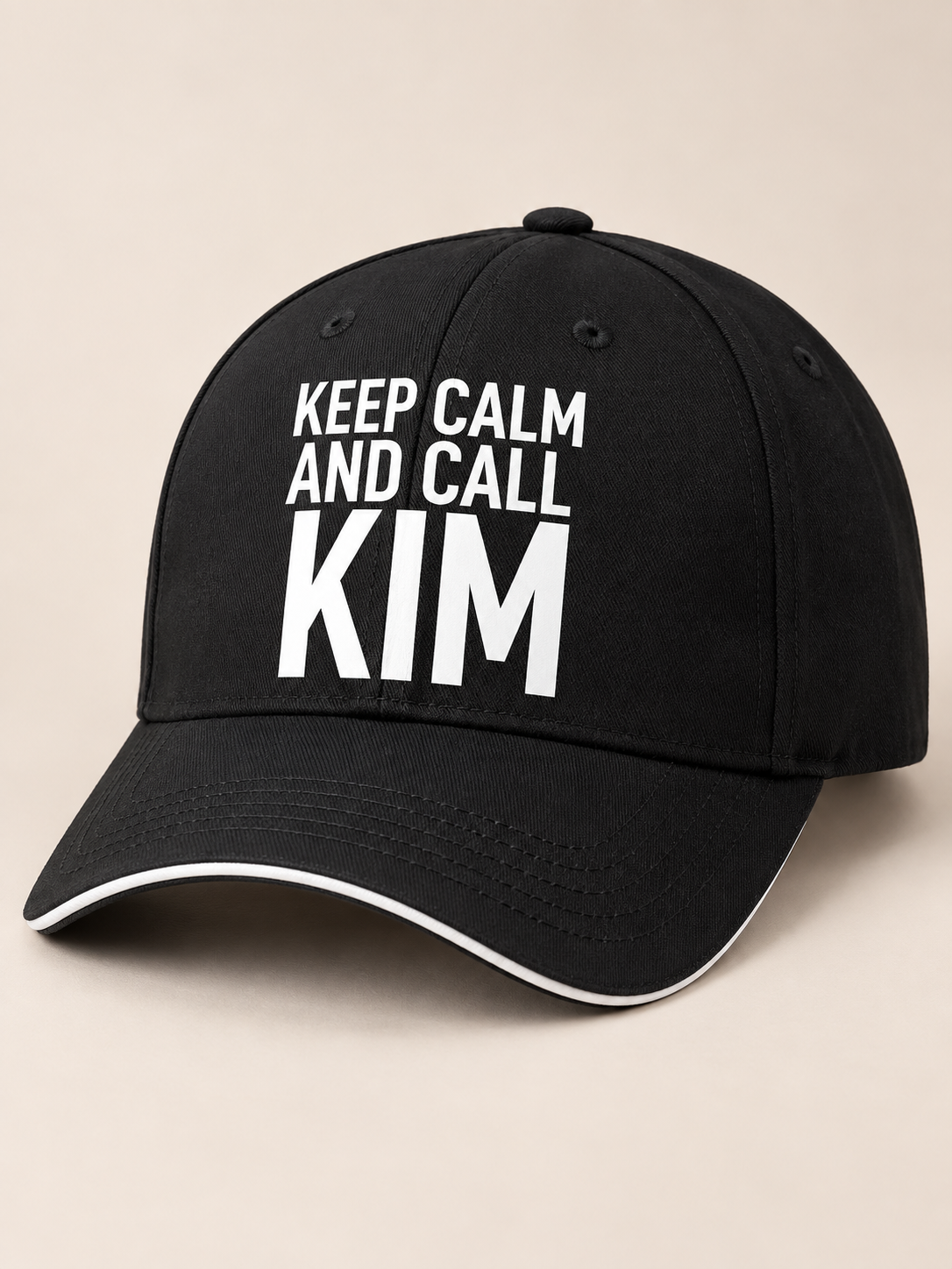 KEEP CALM AND CALL KIM cap black mockup