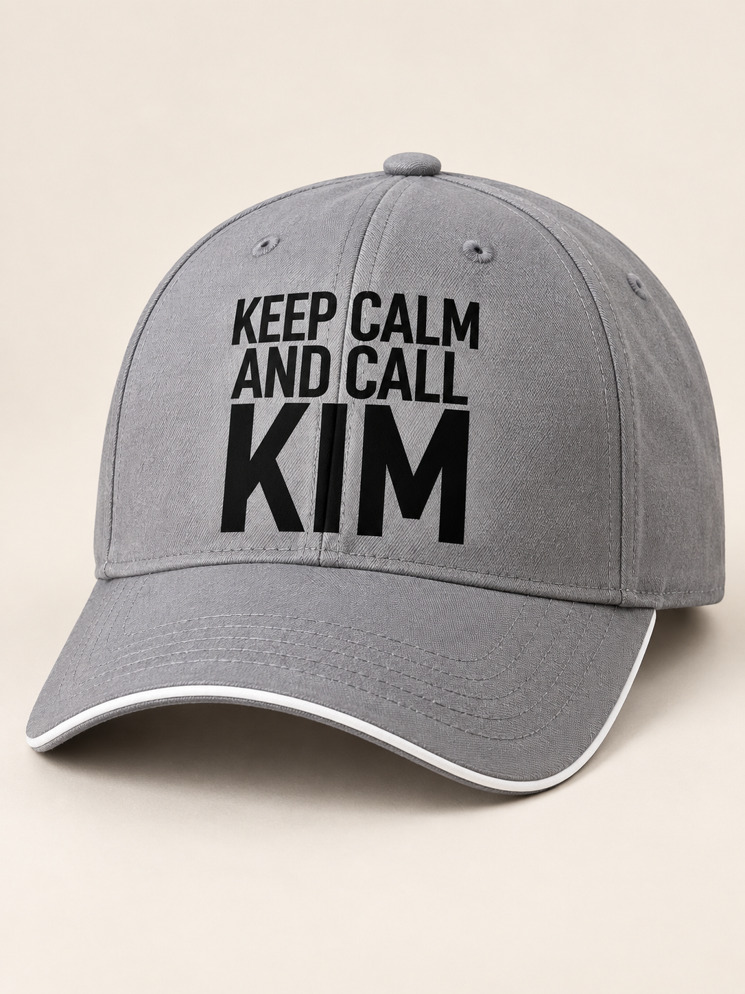 KEEP CALM AND CALL KIM cap gray mockup