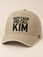 KEEP CALM AND CALL KIM cap khaki mockup