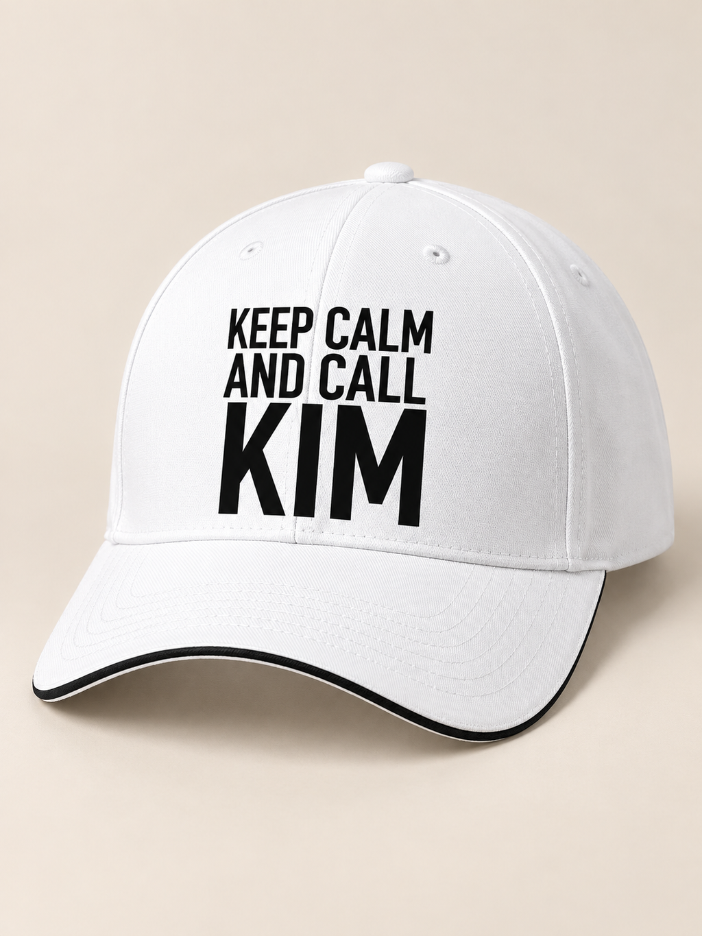 KEEP CALM AND CALL KIM cap white mockup
