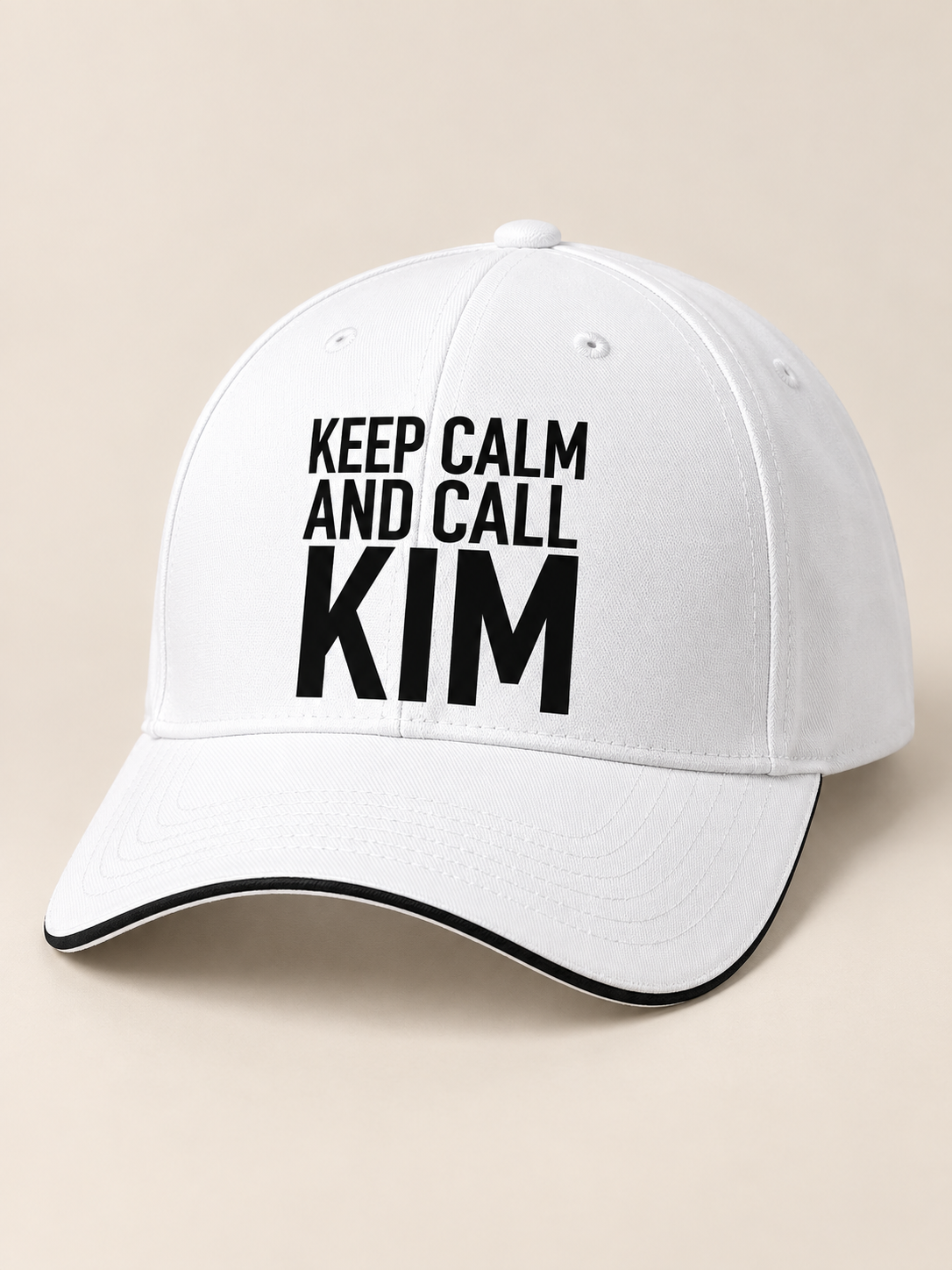 KEEP CALM AND CALL KIM cap white mockup