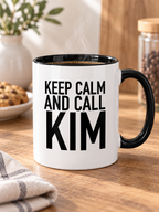 KEEP CALM AND CALL KIM mug lifestyle-black-white mockup