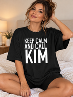 KEEP CALM AND CALL KIM women-tshirt lifestyle-black mockup