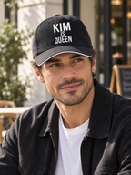 KIM IS QUEEN black sandwich baseball cap male model image