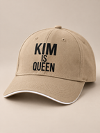 KIM IS QUEEN cap khaki mockup