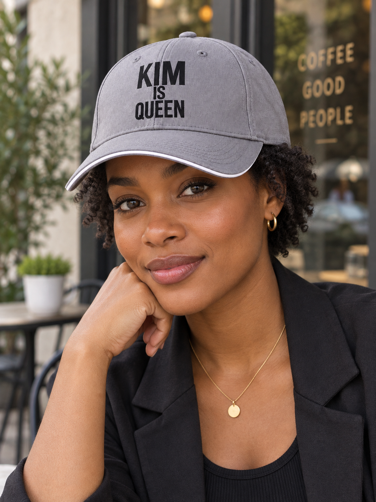 KIM IS QUEEN cap model-gray mockup