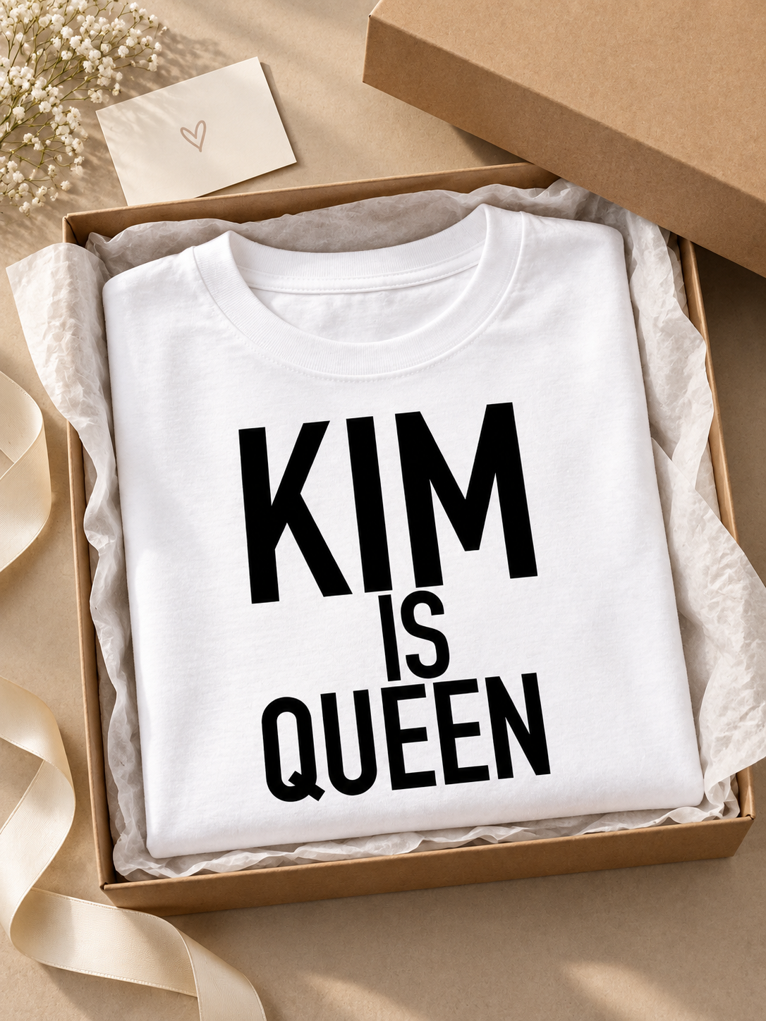KIM IS QUEEN T-shirt gift box scene