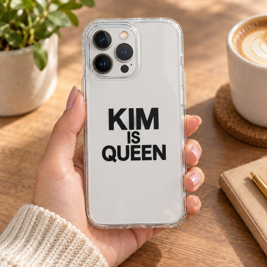 KIM IS QUEEN phone-case handheld lifestyle mockup