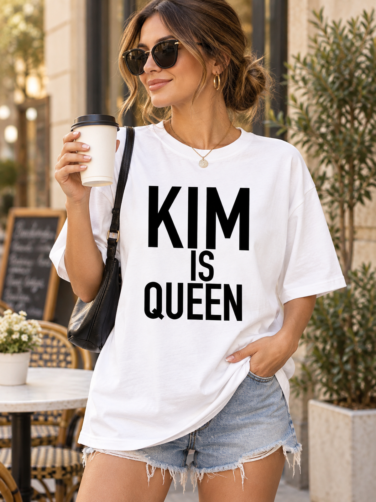 KIM IS QUEEN women-tshirt lifestyle mockup