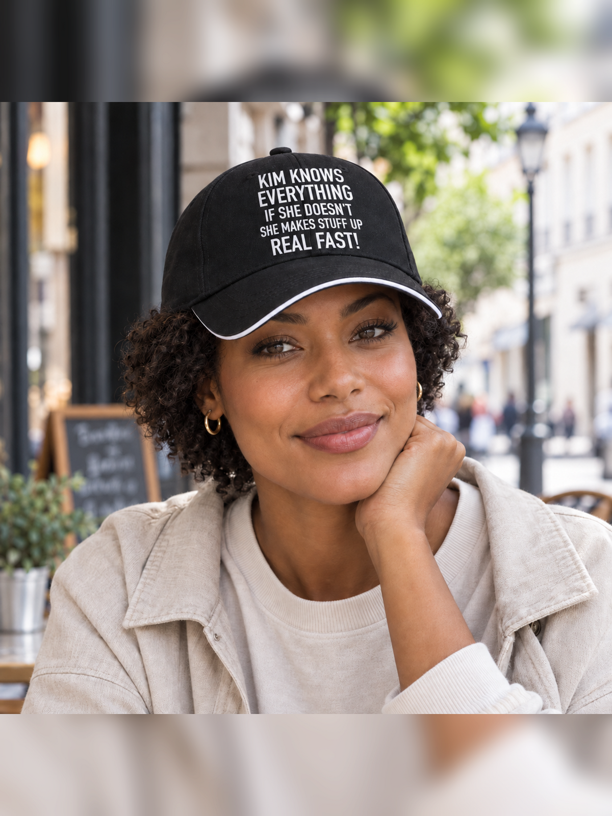 KIM KNOWS EVERYTHING IF SHE DOESN'T SHE MAKES STUFF UP REAL FAST! cap model-black mockup