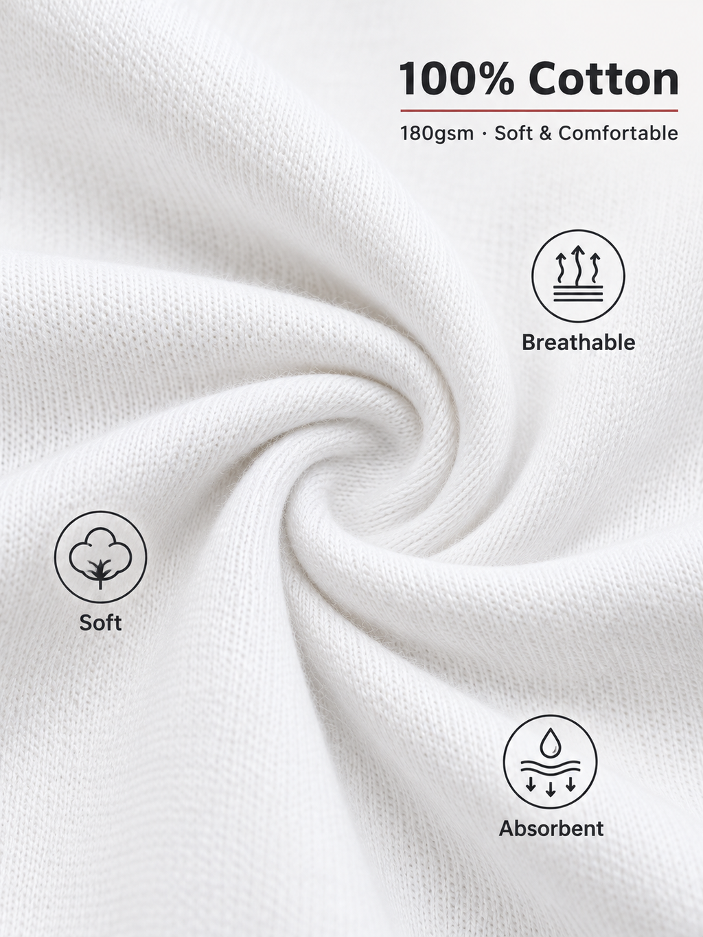 100% cotton 180gsm fabric detail - soft breathable absorbent