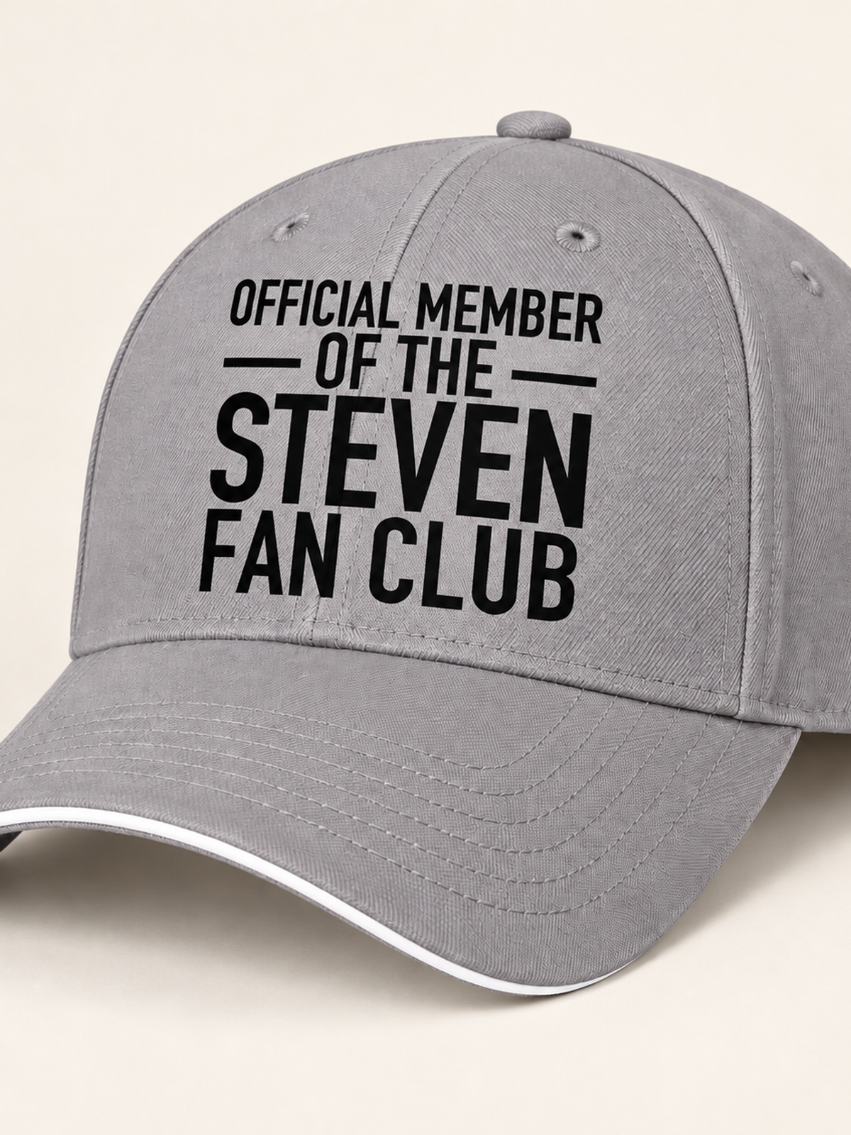 OFFICIAL MEMBER OF THE STEVEN FAN CLUB cap gray mockup