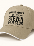 OFFICIAL MEMBER OF THE STEVEN FAN CLUB cap khaki mockup