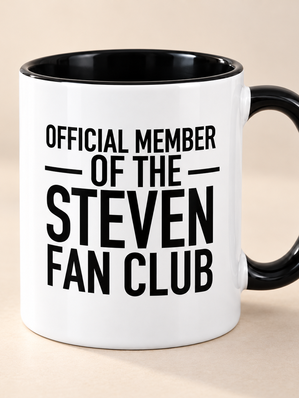 OFFICIAL MEMBER OF THE STEVEN FAN CLUB mug black-white mockup