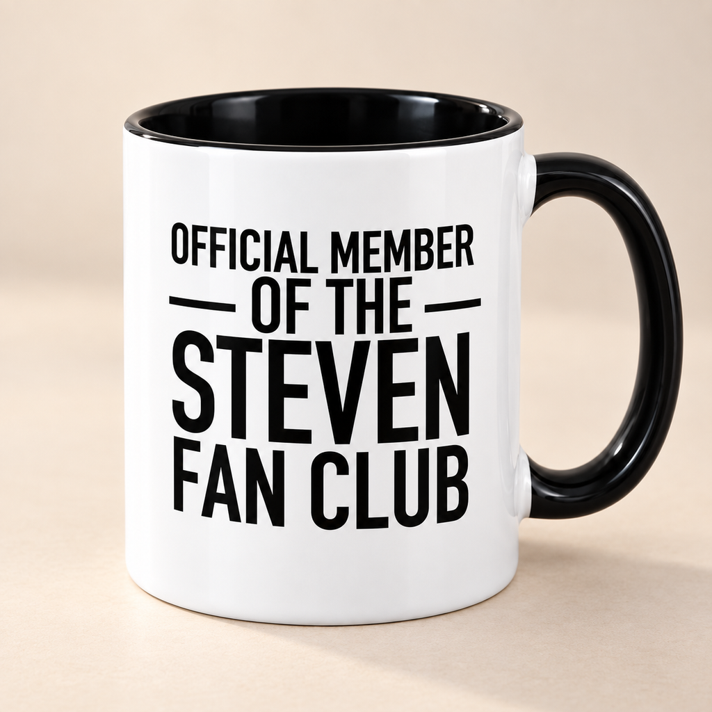 OFFICIAL MEMBER OF THE STEVEN FAN CLUB mug black-white mockup